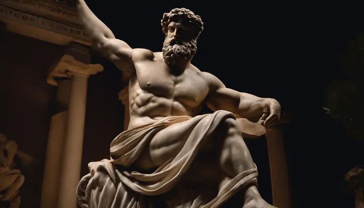 Greek statue resembling Hercules, primer plano, 8k, fondo negro