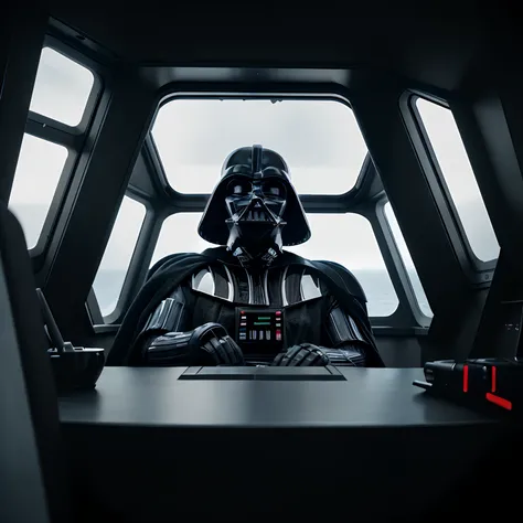 Darth Vader staring into space inside his ship, 4K, Realista,