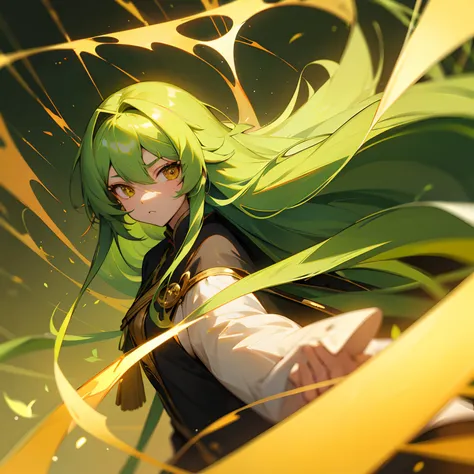 green long hair，2D Beautiful Girl，Golden pupils，鎖骨