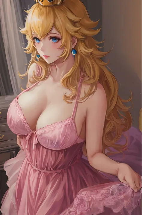 Princess peach from mario in pink lingerie