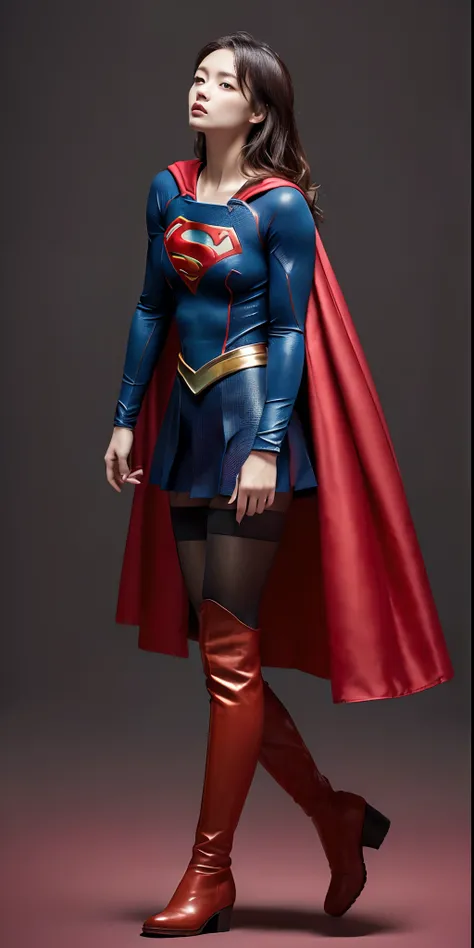 Beautiful girl fighting、japanes、Cute Beautiful Girl、(((Wear black tights on your beautiful legs.)))、(((beauty legs)))、(((Painful look)))、((((Make the most of the original image)))、(((Supergirl Costume)))、(((beautiful hairl)))、(((Injured)))、(((Feet must nec...