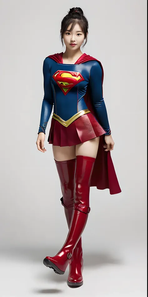 Beautiful girl fighting、japanes、Cute Beautiful Girl、(((Wear black tights on your beautiful legs.)))、(((beauty legs)))、(((Painful look)))、((((Make the most of the original image)))、(((Supergirl Costume)))、(((beautiful hairl)))、(((Injured)))、(((Feet must nec...