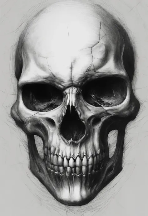 A sketch drawing of the skull harlequin character, hyper-realistic, artistic, tudo preto e branco