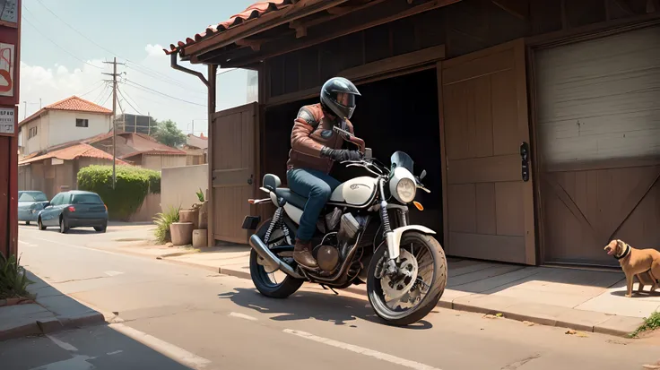 Homem de moto carregando cachorro