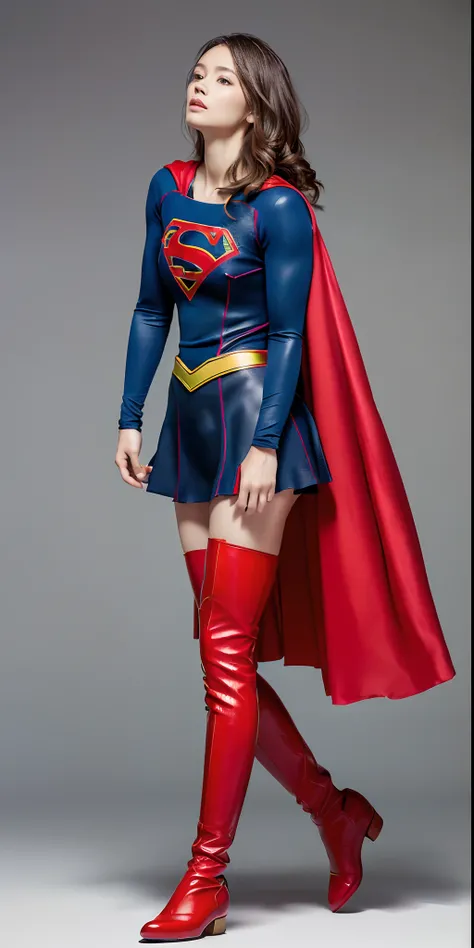 Beautiful girl fighting、japanes、Cute Beautiful Girl、(((Wear black tights on your beautiful legs.)))、(((beauty legs)))、(((Painful look)))、((((Make the most of the original image)))、(((Supergirl Costume)))、(((beautiful hairl)))、(((Injured)))、(((Feet must nec...