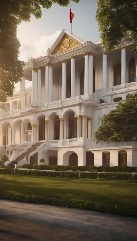 Big building,Government House of Thailand ,Tall, majestic, bright white ,Realistic depiction of rogue politicians, cheat, Politicians steal peoples money., The ruling class farmed on the backs of the poor., The aristocracy stepped on the people. , Thailand...