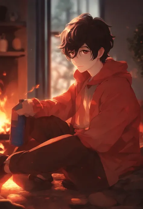 Anime Boy Holding A Red Can In Front Of A Fire, (fire), Arte no estilo de Guweiz, 4 k manga wallpaper, Anime Wallaper, estilo anime 4K, arte anime de alta qualidade, foto de perfil 1024px, capa de anime, menino anime, Arte Oficial, Mamoru Hosoda, Papel de ...