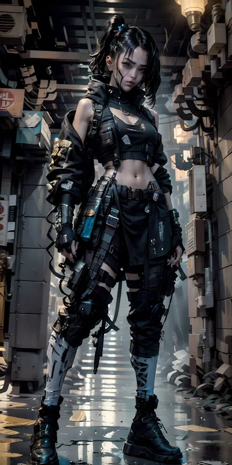 ((best quality)), ((masterpiece)), (highly detailed:1.3), 3d, beautiful (cyberpunk:1.3) street samurai woman with thick shapeles...