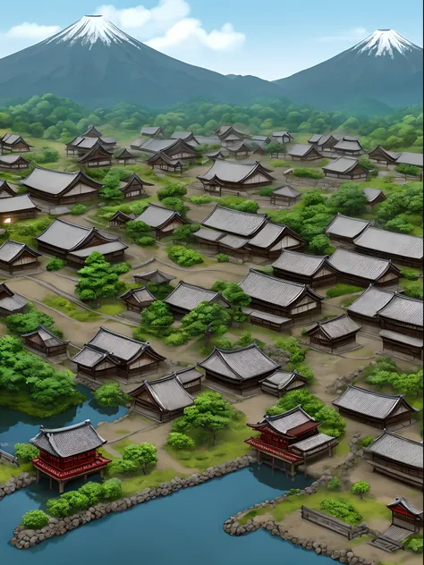 Create a high-resolution Japanese village scene