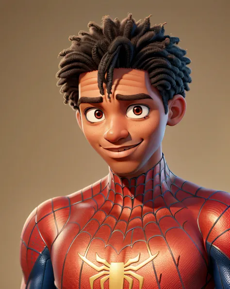 african spider man.  no mask, short hair.