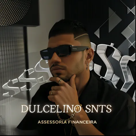 Man in sunglasses and black shirt sitting in front of a wall, album cape, DLSS, 3 d nft, Cem_DTS, nfts, dnd), Solis Sacerdotibus |, estilo NFT, Dan dos Santos, fundo desfocado, new album cover, album cape, NFT, luiz escanuela, Carmelo Blandino