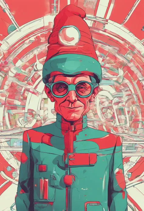 oldman, . .. .3D, 8K, artwork, high quality, wearing a red hat and cool glasses, shot of a cuddly elf posing half-length, fantastic house environment