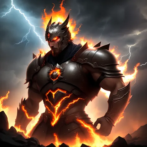 WarriorKing engulfed in fire light and lightning