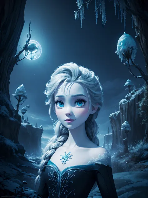 Absurdres masterpiece HDR high quality picture of a random scene rom Disney Frozen portrait with a Tim Burton theme style