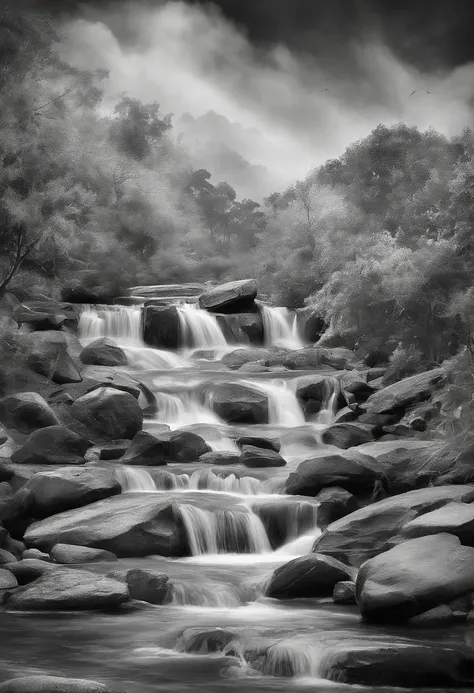 Foto en blanco y negro de la ciudad del agua azul, Contemporary Collage Style, GIF animados, Capas, fluido, Alto detalle, Yankeeko, relevo