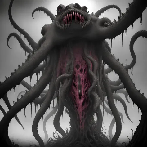 (best quality, realistic:1.37),lovecraftian,nightmare,creatures created from tentacles and limbs,terrifying,horror,nightmarish,nightmare-like,unnerving,elaborately horrifying,tentacular organisms,nightmarish amalgamation of tentacles and limbs,dark and twi...