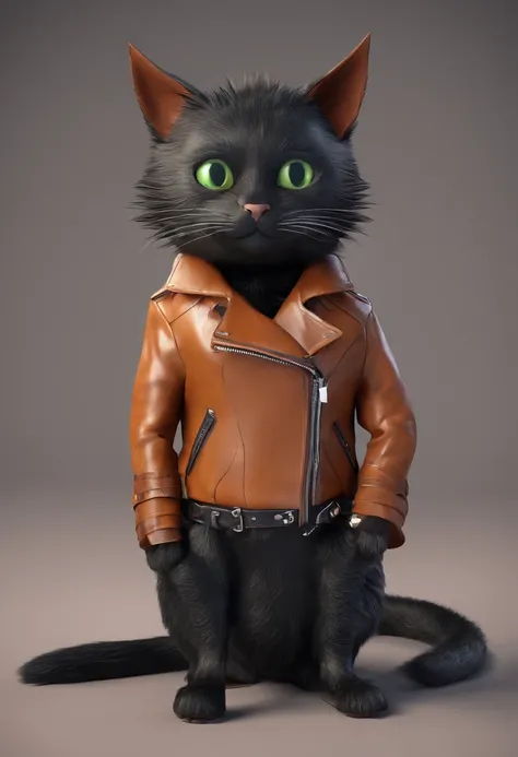 punk black cat animal with leather jacket