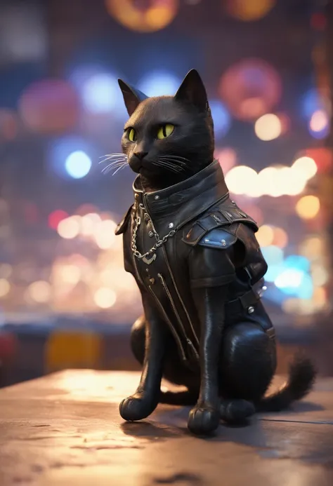 punk black cat animal with leather jacket