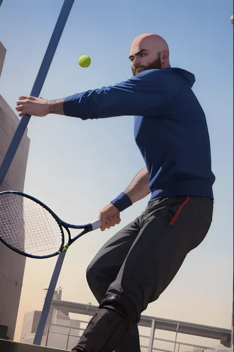 Kratos playing tennis agains Master Chief from Halo