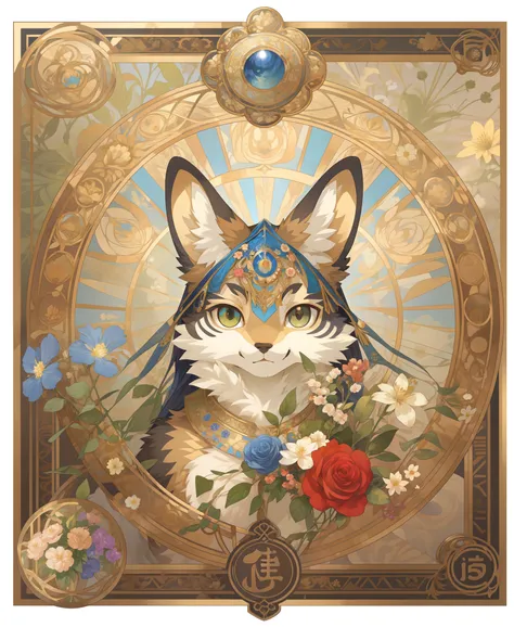 top quality, best quality, logo mark, stamp, Geometric pattern, vector-art, High-quality illustrations by Alfons Mucha, masterpiece(kemono, furry anthro)flower,