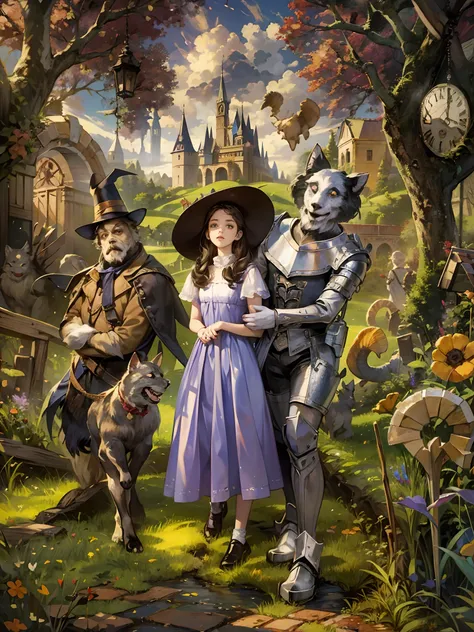 Absurdres masterpiece HDR high quality picture of a random scene from wizard of Oz portrait with a Tim Burton theme style in a beautiful masterpiece background , detailed character, handsome face