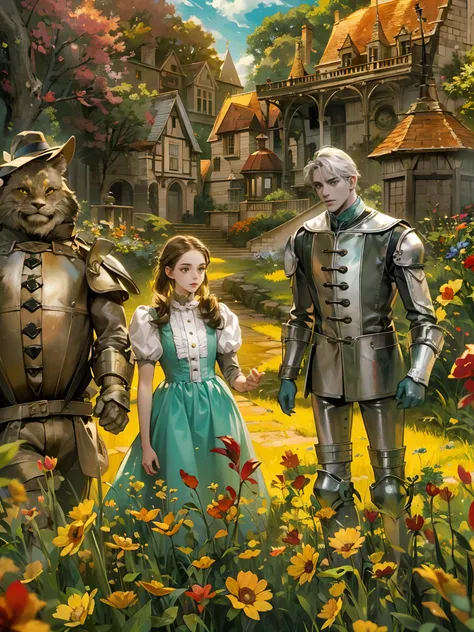 Absurdres masterpiece HDR high quality picture of a random scene from wizard of Oz with a Tim Burton theme style in a beautiful masterpiece background , detailed character, handsome face