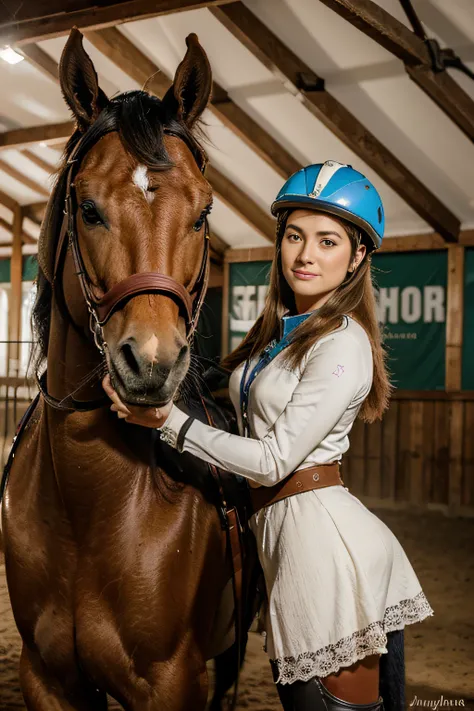 (melhor qualidade,ultra-detalhado,Realistic:1.37),garota,belos olhos detalhados,beautiful detailed lips,Equestrian Center,2cavalos de corrida (melhor qualidade,circunstanciado,Realistic:1.1),luz solar brilhante,Horseback Riding,cavalo a galope,riding boots...