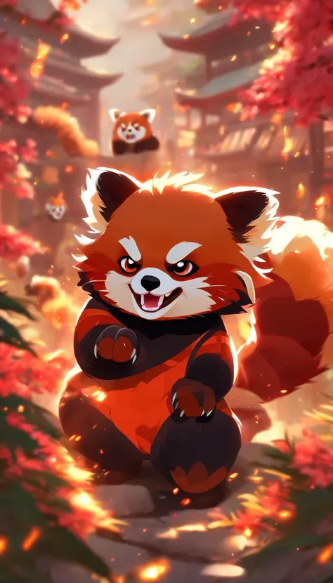 China-style, cute red panda angry