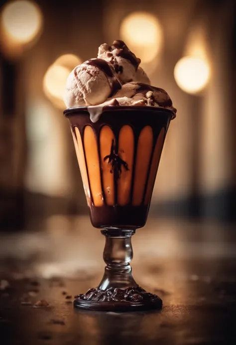 halloween cup of ice cream on the floor, horror, zombie coming out of the floor, high definition image, best image, (8k) high definition