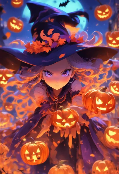 girl with、Halloween、witch outfit