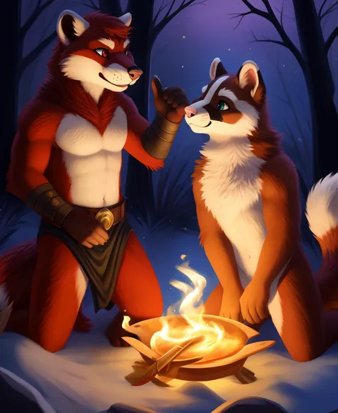 a atropomorphic furry fursona withe and red fur ferret, using wild magic