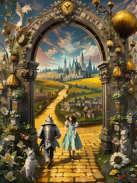 Absurdres masterpiece HDR high quality picture of a random scene from wizard of Oz with a Tim Burton theme style in a beautiful masterpiece background , detailed character, handsome face