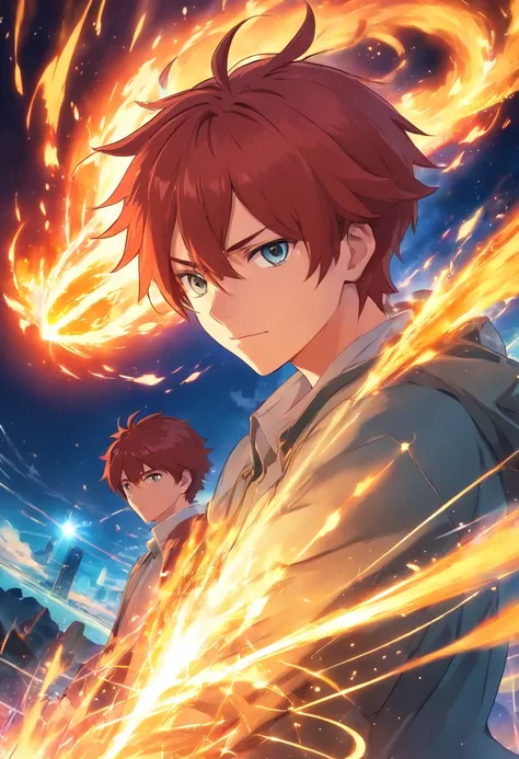 Male redhead anime character with the power to control earth and fire elements