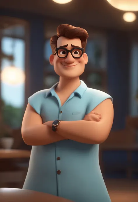 Cartoon character of a man wearing black glasses and a blue shirt, um personagem animado, Caractere estilizado, animation style rendering, 3D estilizado, Arnold Maya render, 3 d render stylized, toon render keyshot, Personagem 3D, Personagem 3D, 3d renderi...