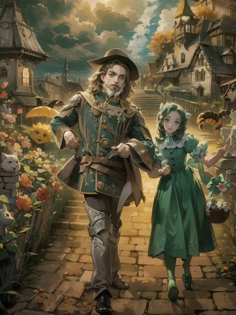 Absurdres masterpiece HDR high quality picture of a random scene from wizard of Oz with a Tim Burton theme style in a beautiful masterpiece background , detailed character, handsome face