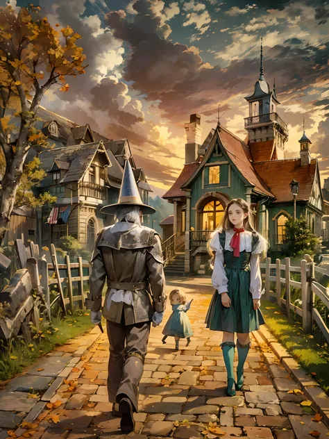 Absurdres masterpiece HDR high quality picture of a random scene from wizard of Oz with a Tim Burton theme style in a beautiful masterpiece background , detailed character, handsome face