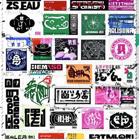 Isolated on a white background々Collection of stamps、A logo、Colorful Computer Graphics、International typography style graphic logo、Anime-style girl stamps、Stylish Seal