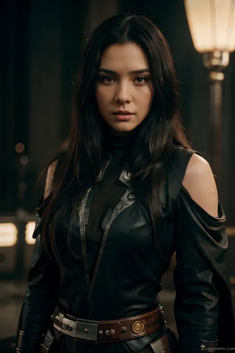 beautiful female star wars character with long black hair, (high detailed skin:1.2), 8k, uhd, dslr, soft lighting, high quality, film grain, Fujifilm XT3, epic, intricate details, hyperdetailed, Highly Detailed Info