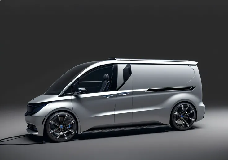 An electric van，high - tech，Exquisite details，Minimalist industrial design，concept design，Plating materials，super-fine，k hd，Masterpiece, Best quality, rendering by octane, No Man, Simple background, Darker gallery background, greybackground, Depth of field...