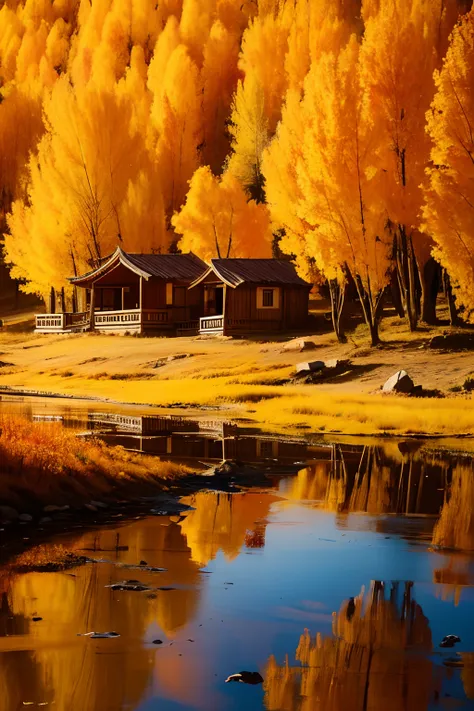 Autumn in Kanas, Xinjiang，villages，Golden