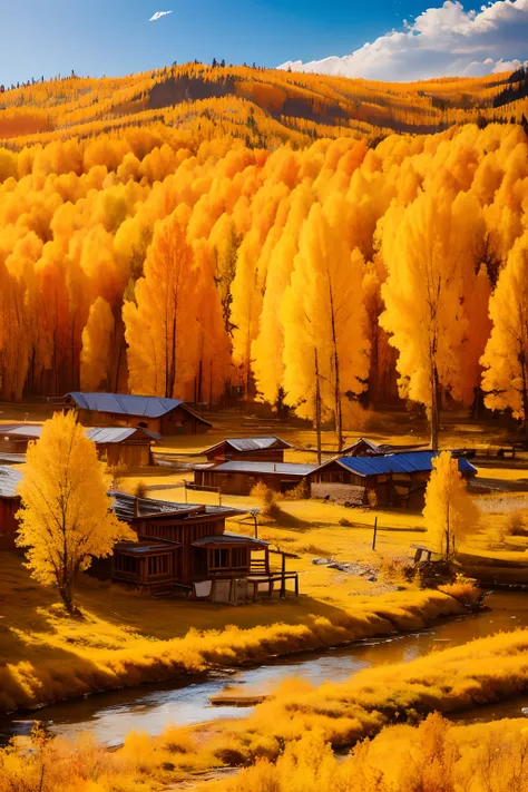 Autumn in Kanas, Xinjiang，villages，Golden