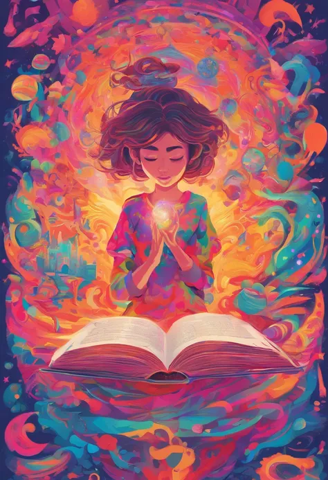 girl，Ball head，sporty attire，A glowing book floats in the air on the right，Girl hands touching a book