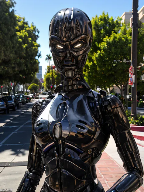 t-x endoskeleton, t-x in los angeles downtown, daytime, ultra realistic, very high quality, clear lighting, endoskeleton, (t-x e...