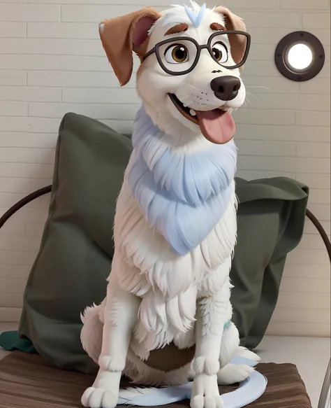 Cachorra branco e peludo, cheirando uma flor, estilo Disney pixar, alta qualidade, melhor qualidade