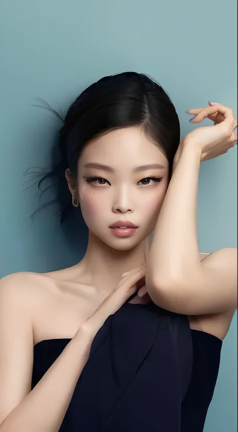 um close up de uma mulher com um vestido preto posando para uma foto, jennie blackpink, mulher sul-coreana bonita, maquiagem sul...