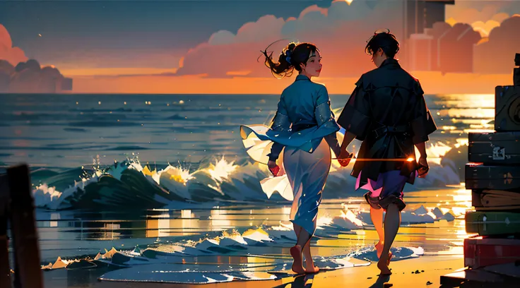 sideshot：As time passes，They became the most important support in each others lives。On this beautiful sandy beach，They will begin a new chapter in their lives。

scene：Sunny morning，A stretch of golden sand stretches into the sky。The waves gently lap agains...