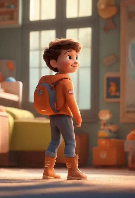 a happy cute kid standing short hair, vestindo uma fantasia espacial, , fundo branco, barnet, Tom, Estilo Pixar, ....3d, desenhos animados, rosto detalhado, asymmetrical 16k