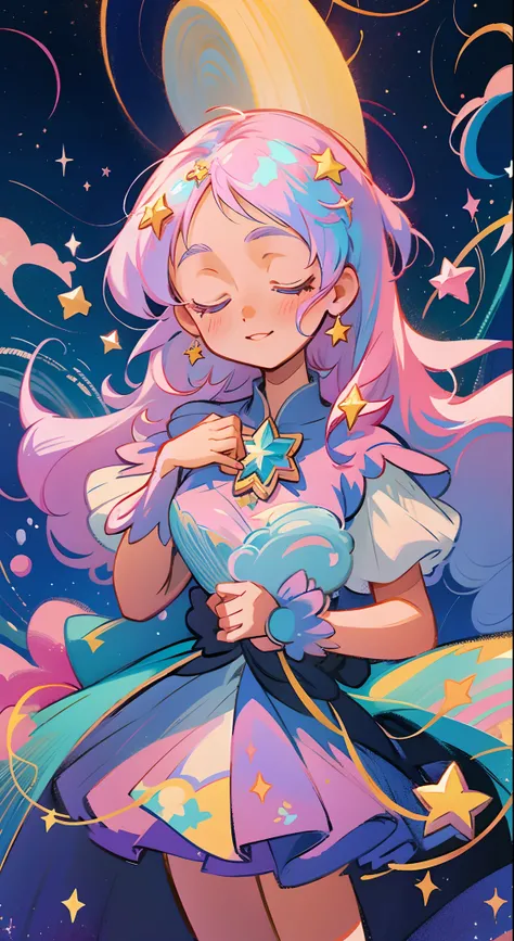 Anime magical girl, star brooch on her chest, sparkling magical girl, portrait of the magical girl, beautiful celestial mage, Detailed key anime art, Trending on ArtStation pixiv, magical little girl, guweiz on pixiv artstation, high detailed official artw...