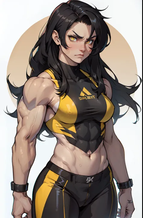 (((((1 girl))))) angry very long hair pale skin black hair yellow eyes ((((muscular toned body))))