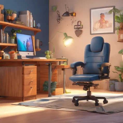 Create a Disney Pixar-inspired poster with the character being an entrepreneur of an advertising agency, Um homem de cabelos pretos, barba preta, camisa preta, Denim Jeans Pants, However in an office chair, com uma perna na mesa e olhando pro celular.